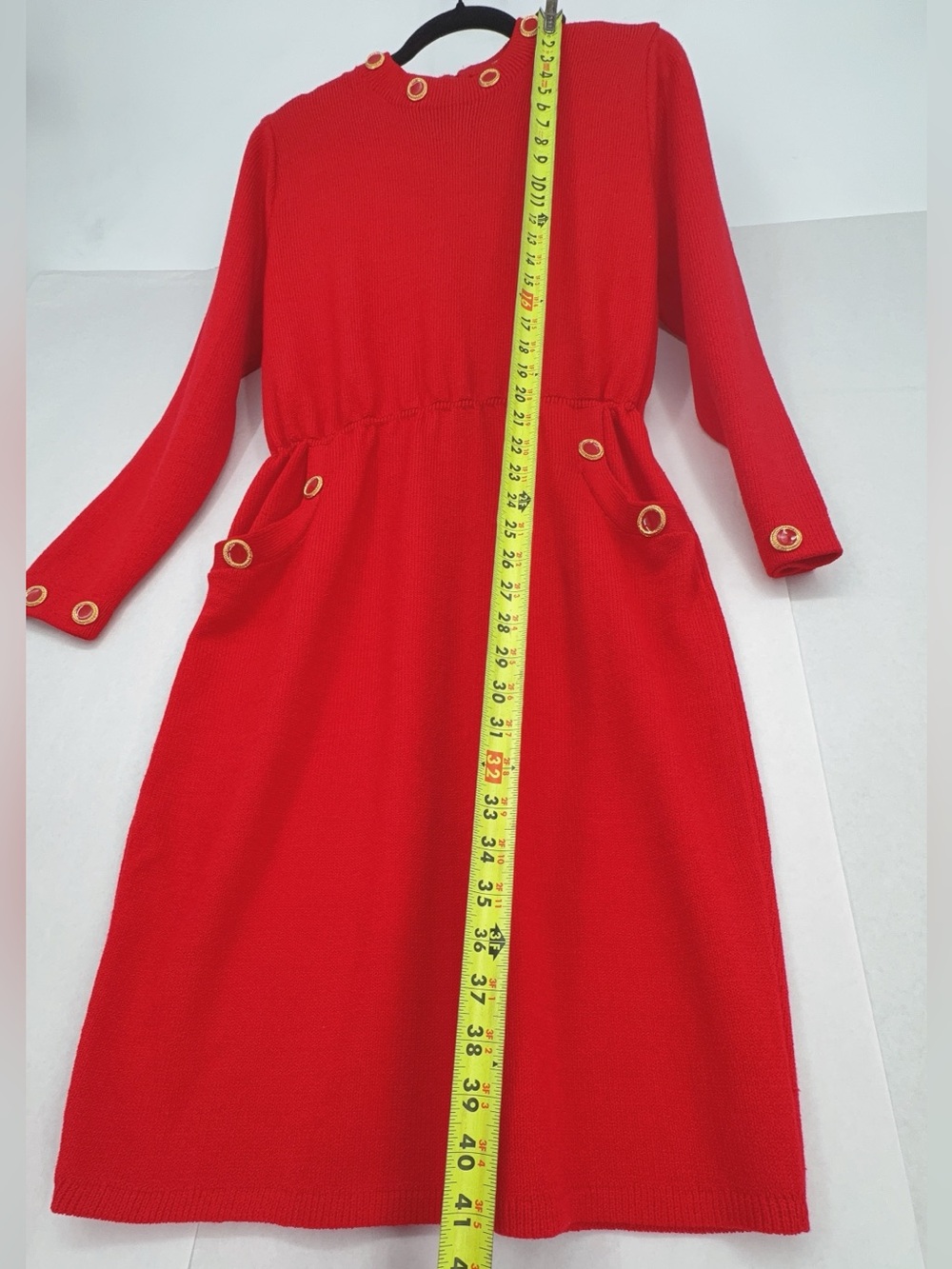 St. John collection by Marie gray Red Long Sleeve Knit Dress 8 - Picture 7 of 7